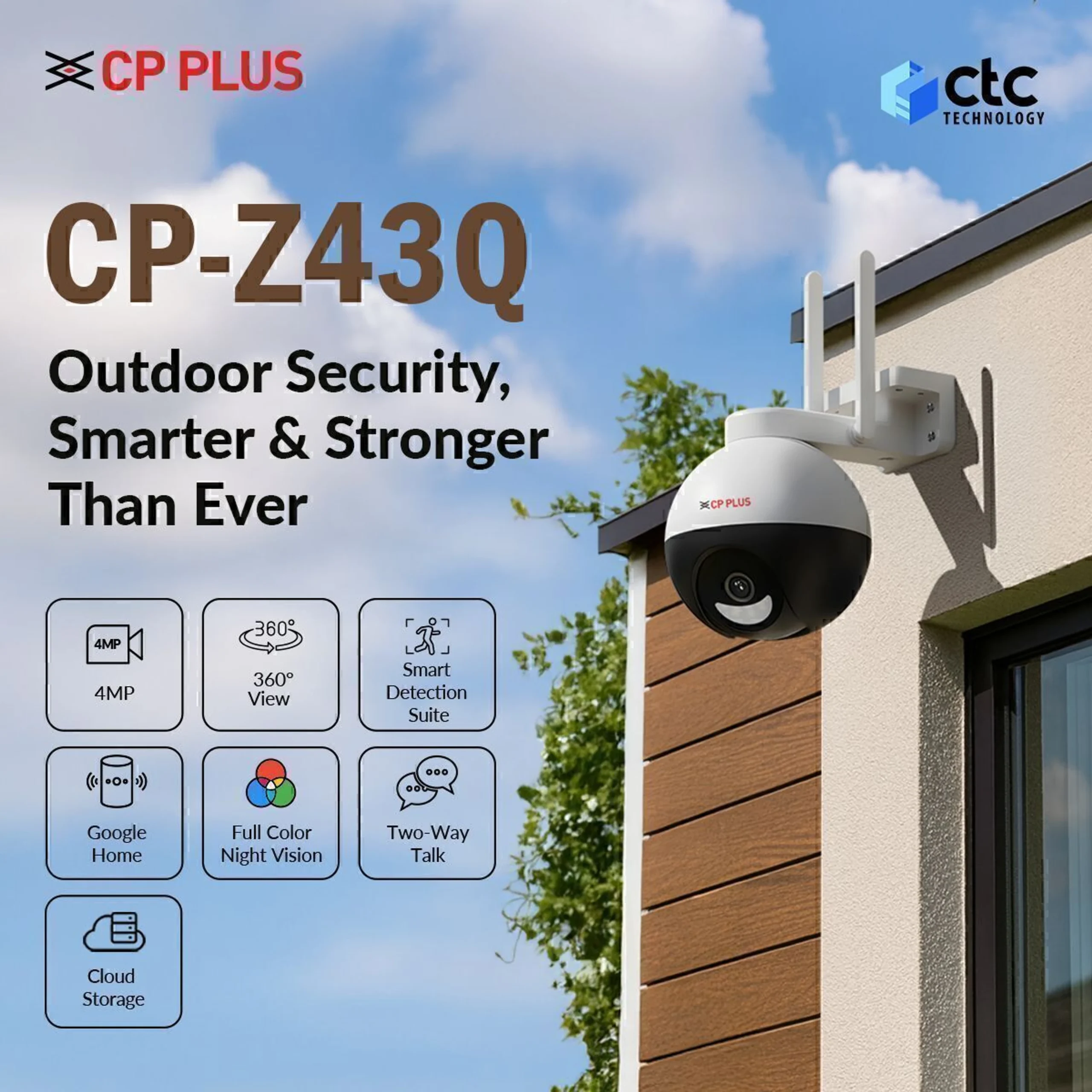 CP PLUS CP-Z43Q 4MP Wi-Fi Pan Tilt Camera with Full Color Night Vision & Motion Alerts Security Camera (256 GB, 1 Channel) - Image 2