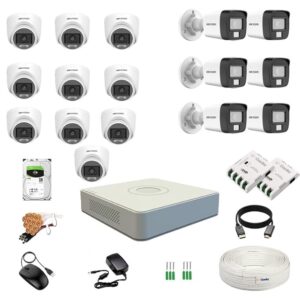 HIKVISION Full HD 16 CH DVR, 2 MP 10 Dome & 6 Bullet Cameras [Color Night Vision + Built-in Audio MIC + SMART Dual Light + Motion Detection] + 4 TB HDD + CLOCITE 8 CH SMPS 2 Nos + CCTV Cable + BNC/DC