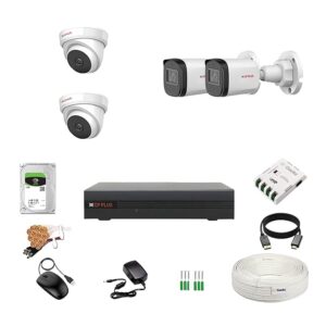 CP Plus 2.4MP 4 Channel DVR, 2.4MP 2 Dome & 2 Bullet Cameras (Audio Recording) [Night Vision + Built-in MIC Audio + Crystal IR LEDs + Motion Detection] + 1 TB HDD + 4 CH SMPS + CCTV Cable + BNC/DC