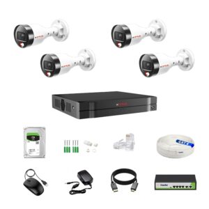 CP Plus IP illumax 4 CH AI NVR, 2MP 4 Bullet IP Cameras [Color Night Vision + Built-in Audio MIC + SMART Dual Light + Motion Detection] + 1 TB HDD + 4+2 POE Switch + CAT 6 Cable Combo