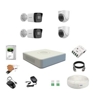 HIKVISION 2MP 1080P 4 Channel DVR, 2MP 2 Dome & 2 Bullet Cameras [Night Vision + EXIR Technology + Motion Detection + HDTVI] + 1 TB HDD + 4 CH SMPS + CCTV Cable + BNC/DC