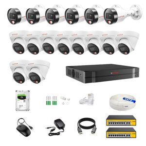 CP Plus IP illumax 16 CH AI NVR, 2MP 10 Dome & 6 Bullet IP Cameras [Color Night Vision + Built-in Audio MIC + SMART Dual Light + Motion Detection] + 4TB HDD + 8+2 POE Switch 2 Nos + CAT 6 Cable Combo