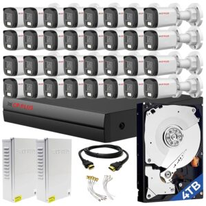 CP PLUS 32 channel DVR with 2 MP 32x OUTDOOR Built-in Audio Mic, Dual Light Color Night Vision wired CCTV Cameras, Motion Detection, 2x 16 Ch SMPS, 2TB HDD, Required BNC/DC, |without CCTV Cable|-White