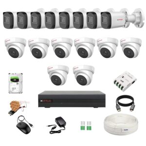 CP Plus 2.4MP 16 CH DVR, 2.4MP 8 Dome & 8 Bullet Cameras (Audio Recording) [Night Vision + Built-in MIC Audio + Crystal IR LEDs + Motion Detection] + 2TB HDD + 8 CH SMPS 2 Nos + CCTV Cable + BNC/DC + pvc Box+dvr raik installation charge