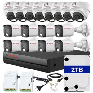 CP PLUS 16 Channel DVR with 2MP 8X Outdoor & 8X Indoor, Built-in Audio Mic, Dual Light Color Night Vision Wired CCTV Cameras, Motion Detection, 2X 8 Ch SMPS, 2TB HDD, Without Cable, Required BNC/DC