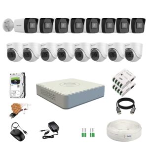 HIKVISION 2MP 1080P 16 Channel DVR, 2MP 8 Dome & 8 Bullet Cameras [Night Vision + EXIR Technology + Motion Detection + HDTVI] + 2 TB HDD + 8 CH SMPS 2 Nos + CCTV Cable + BNC/DC