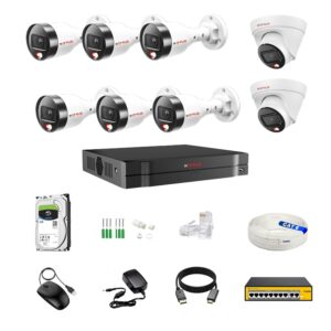 CP Plus IP illumax 8 CH AI NVR, 2MP 2 Dome & 6 Bullet IP Cameras [Color Night Vision + Built-in Audio MIC + SMART Dual Light + Motion Detection] + 2 TB HDD + 8+2 POE Switch + CAT 6 Cable Combo