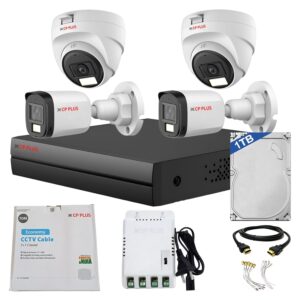 CP PLUS 4 channel DVR with 2MP 2x OUTDOOR & 2x INDOOR, Built-in Audio Mic, Dual Light Color Night Vision wired CCTV Cameras, Motion Detection, 4 Channel SMPS, 70 Meters Cable, 500GB HDD, Required BNC/DC