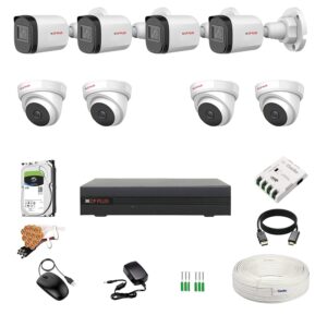 CP Plus 2.4MP 8 Channel DVR, 2.4MP 4 Dome & 4 Bullet Cameras (Audio Recording) [Night Vision + Built-in MIC Audio + Crystal IR LEDs + Motion Detection] + 1 TB HDD + 8 CH SMPS + CCTV Cable + BNC/DC + Pvc Box+dvr raik + installation charge