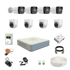 HIKVISION 2MP 1080P 8 Channel DVR, 2MP 4 Dome & 4 Bullet Cameras [Night Vision + EXIR Technology + Motion Detection + HDTVI] + 1 TB HDD + 8 CH SMPS + CCTV Cable + BNC/DC